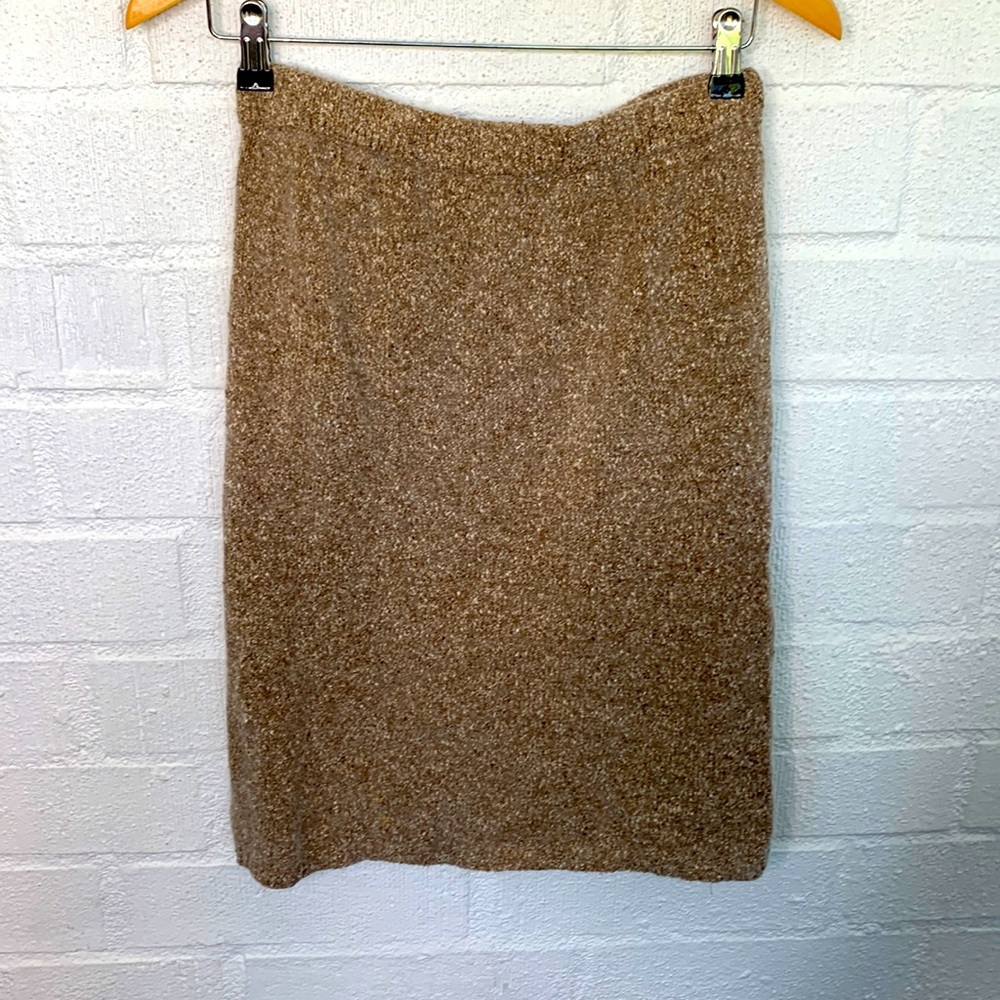 Segue Angora Silk Taupe Nylon Wool Elastic Pull On Skirt M